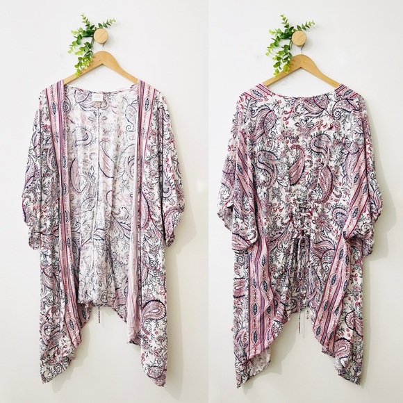 Knox Rose Boho Open Front Lace-Up Back 100% Rayon Kimono - Picture 1 of 8